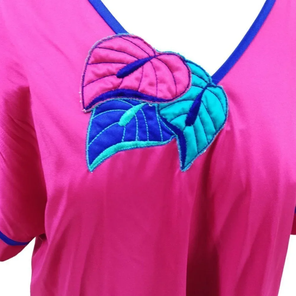 Vintage Pajama Chemise Cover Up Set Size M Pink Satin 80s Top Pajamas Nightgown - Picture 4 of 15